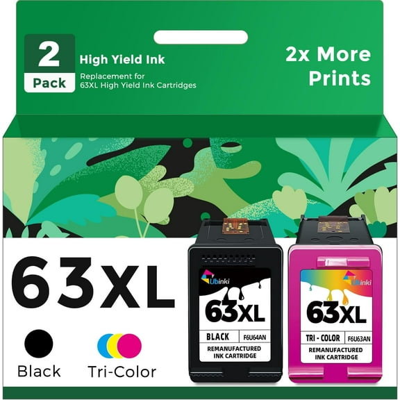 63XL Ink Cartridge Combo Pack Replacement for Ink 63 63 XL 63XL Black and Color 2-Pack to Envy 4520 4512 4510 Offic 4650 5258 5200 3830 5255 4655 4652 5252 Deskjet 3630 3632 2132 1112 Printer