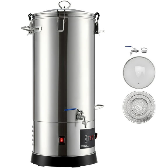 KFFKFF Electric Brewing System, 8 Gal/30L Home Beer Brewing Pot, 304 Stainless Steel Construction, Mash and Boil Equipment with Built-in Inner Barrel & Sturdy Handle, Adjustable Temperature 25-100℃