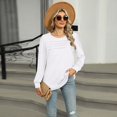 thumbnail image 4 of SWSMCLT Women's Soft Shirt Fall Top Summer Light Spring Ruched Crew Neck Date Night Long Sleeve Rayon Loose Fit White Small, 4 of 5