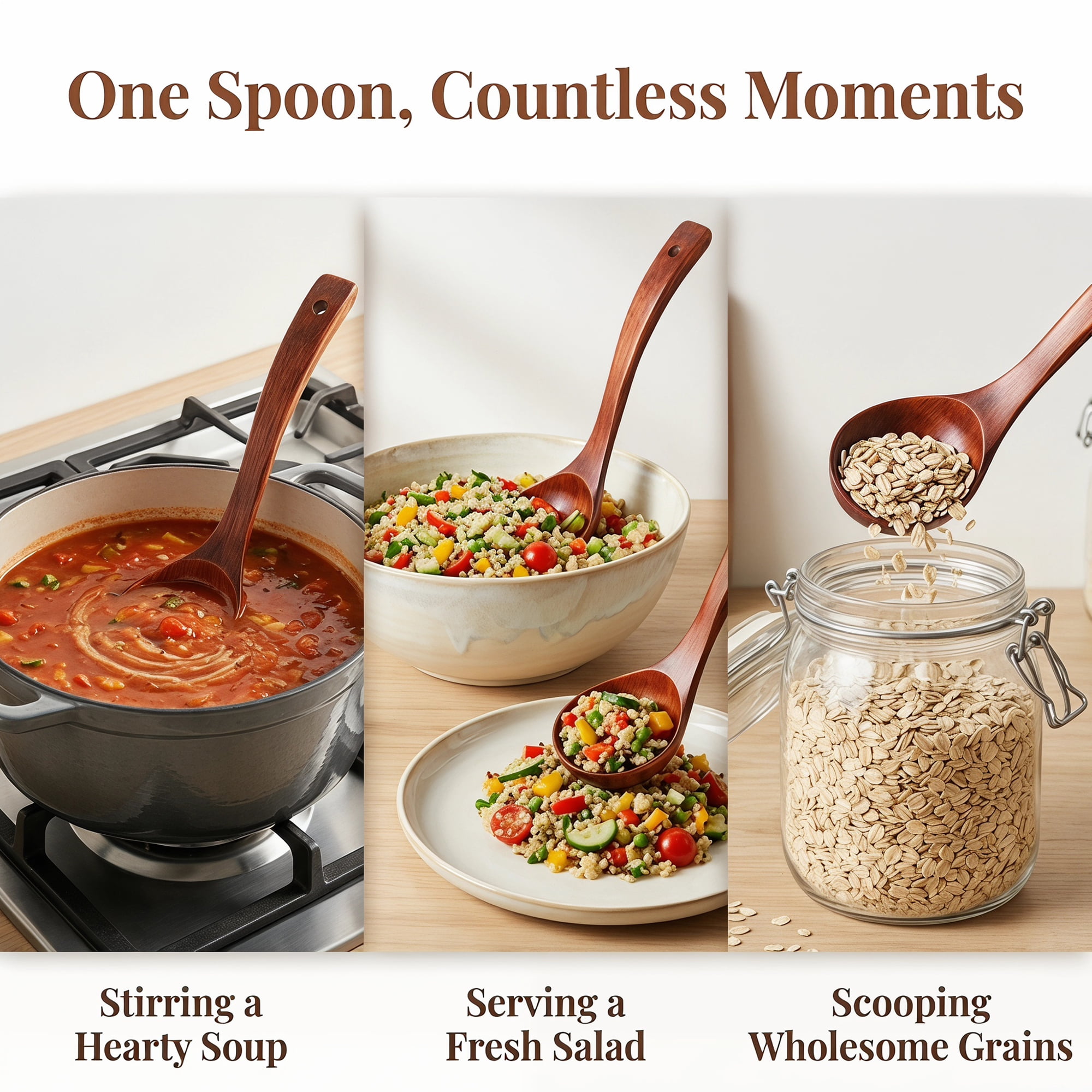 Unique Bargains Heat Resistant Kitchen Utensil Wooden Cooking Soup Spoon D 9.6"x3"