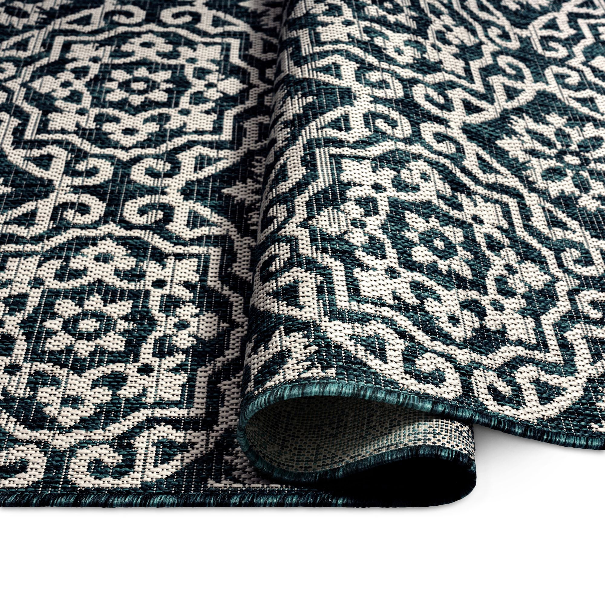 Nicole Miller New York Patio Country Danica Transitional Geometric Indoor/Outdoor Area Rug, Navy Blue/Ivory , 5'2"x7'2"