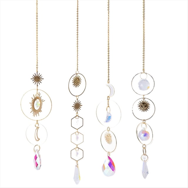 Cristal Atrapasueños Estrella Luna Colgante Dormitorio Decoración de Ventana Colgante de Cristal