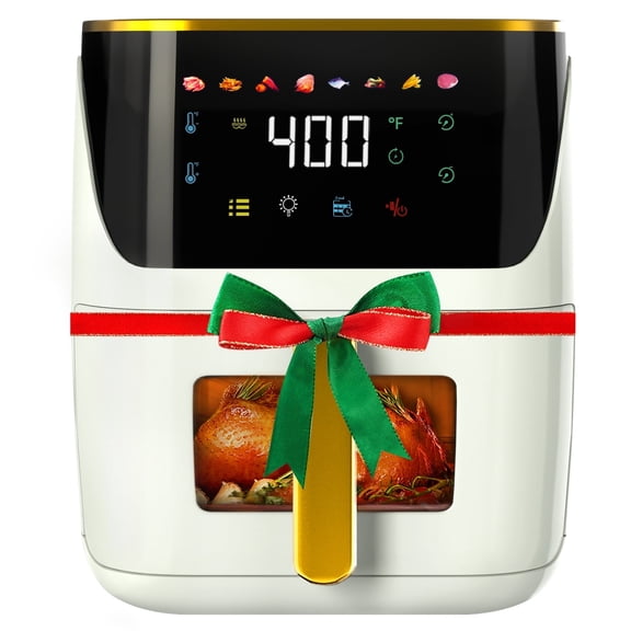 Bluebow Newest Air Fryer Large 8.5 QT, White, 8 in 1 Touch Screen, Visible Window, 1750W
