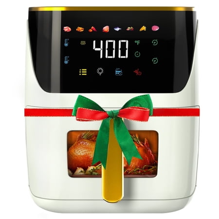Bluebow Newest Air Fryer Large 8.5 QT, White, 8 in 1 Touch Screen, Visible Window, 1750W