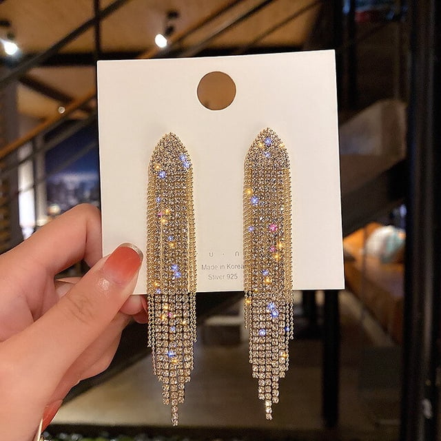 Pendientes largos de borla con diamantes de imitación para mujer, aretes sencillos de Color dorado y plateado, joyería de fiesta, regalos hermosos, nueva versión 2022