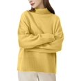 thumbnail image 2 of Women Mock Neck Sweater Chunky Long Sleeve Knitted High Low Hem Trendy Fall Winter Jumper Top Yellow One size, 2 of 10