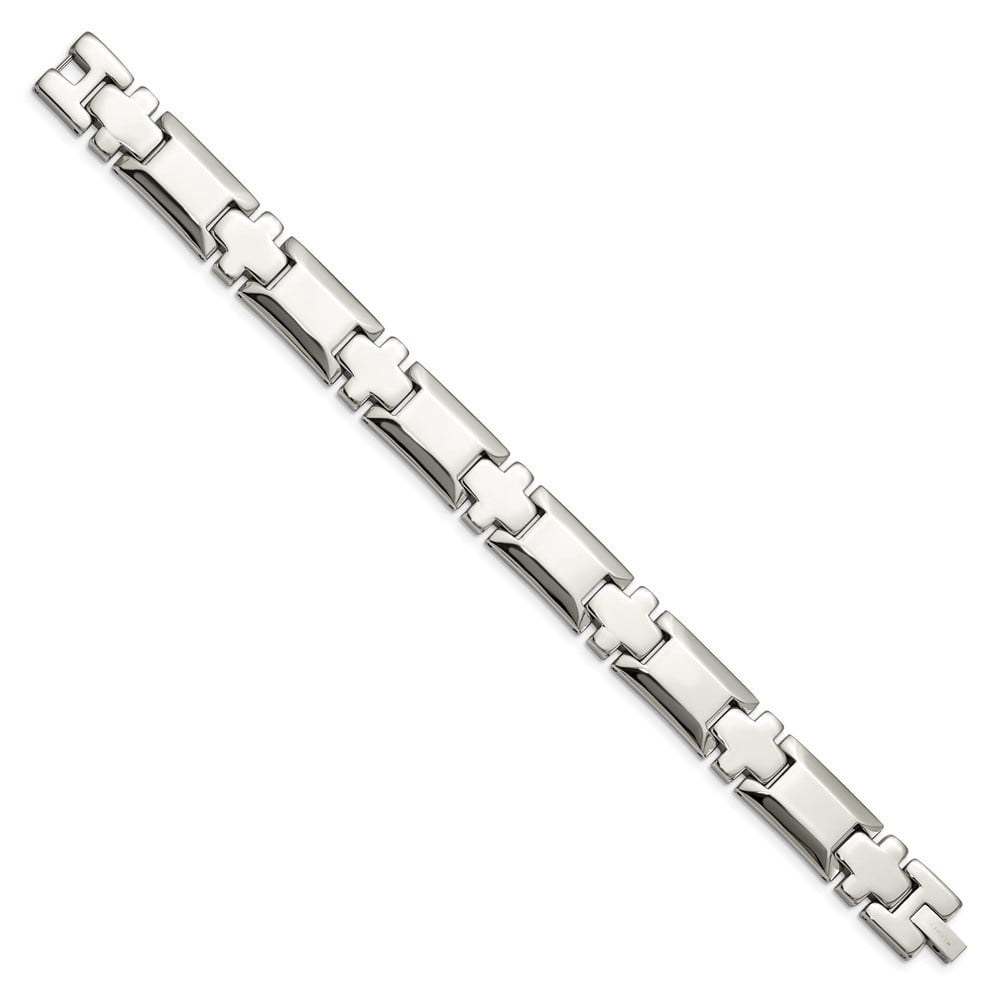 Diamond2Deal Stainless Steel Polished Cross Link Bracelet for Men 8.5"