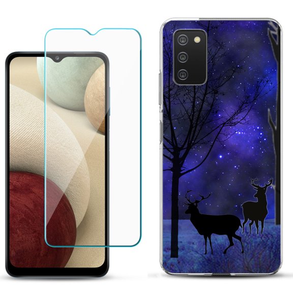 Slim-Fit TPU Phone Case Compatible with Samsung Galaxy A02s, with Tempered Glass Screen Protector, by OneToughShield ® - Midnight Forest