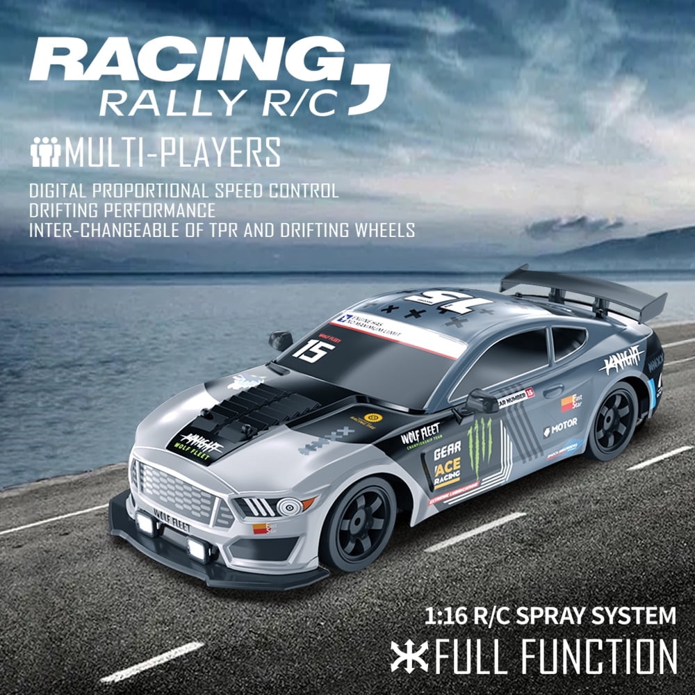 High Speed RC Drift Car for Boys, 2.4GHz 1:16 Scale 4WD 18KM/H Radio Control Cars with LED Lights, Gray