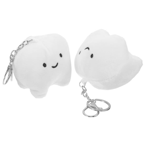 PAMINGONO 2Pcs Tooth Shaped Plush Keychain Cute Bag Charm for Handbags White Metal Fuzzy Toy Pendant