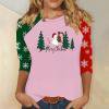 thumbnail image 2 of asdoklhq Women's Sweaters Women's 3/4 Sleeve Crew Neck Pullover Christmas Print Top Pink L, 2 of 5