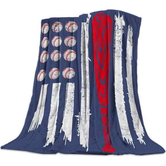 Super Soft Cozy Throw Blanket Twin Size 3D Printed Lightweight Polyester Blankets Independence Day Abstract Baseball Flannel Blanket for Men Women Kids All Seasons 40x50 Inch