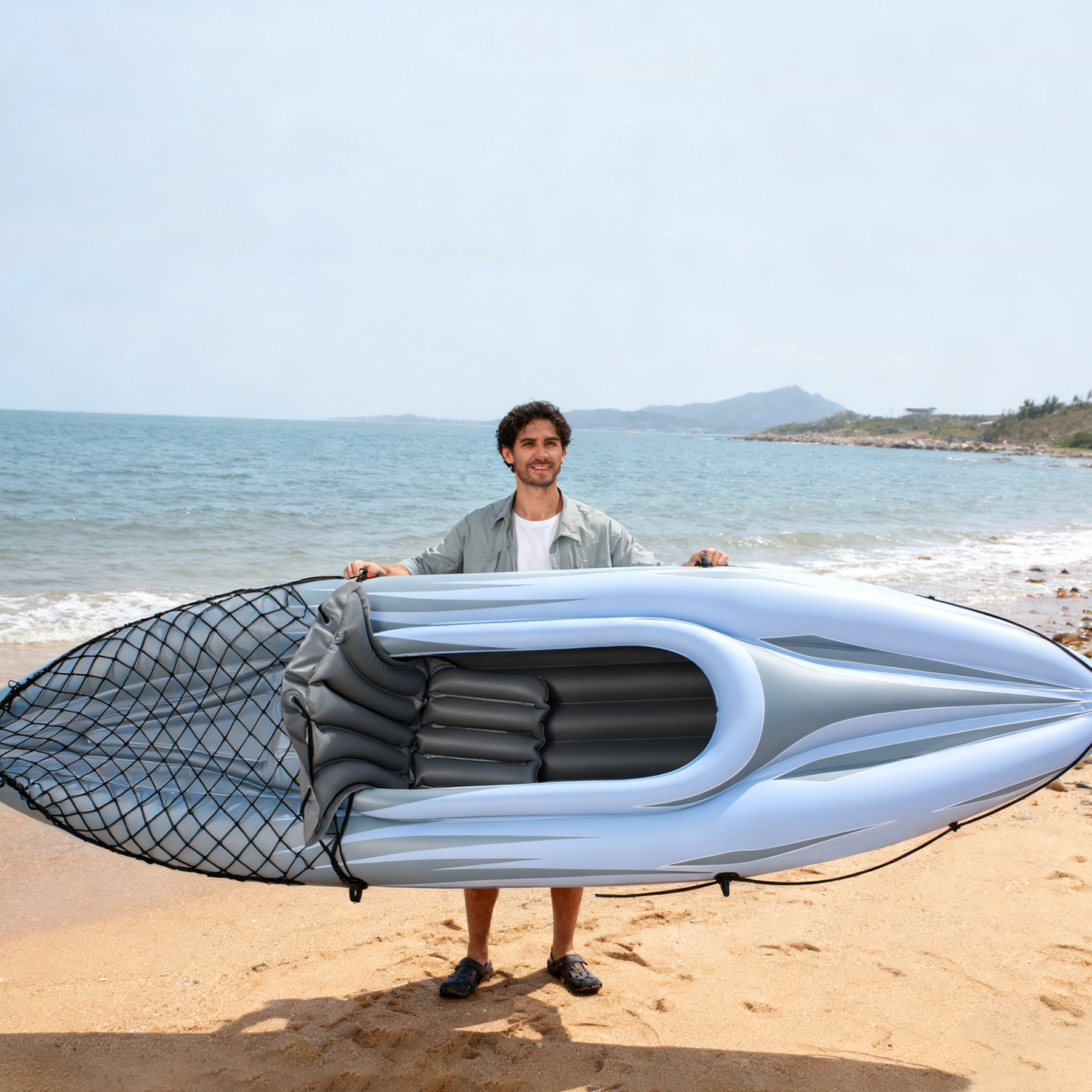 Inflatable Kayak 1 Person Adult Canoe with Adjustable Seat, Aluminum Oars & Hand Pump, Blue