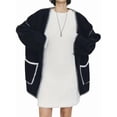 thumbnail image 3 of Women'S Trendy Casual Loose Oversized Color Block Long Sleeve Open Front Sweater Cardigan for Women Black XL, 3 of 10