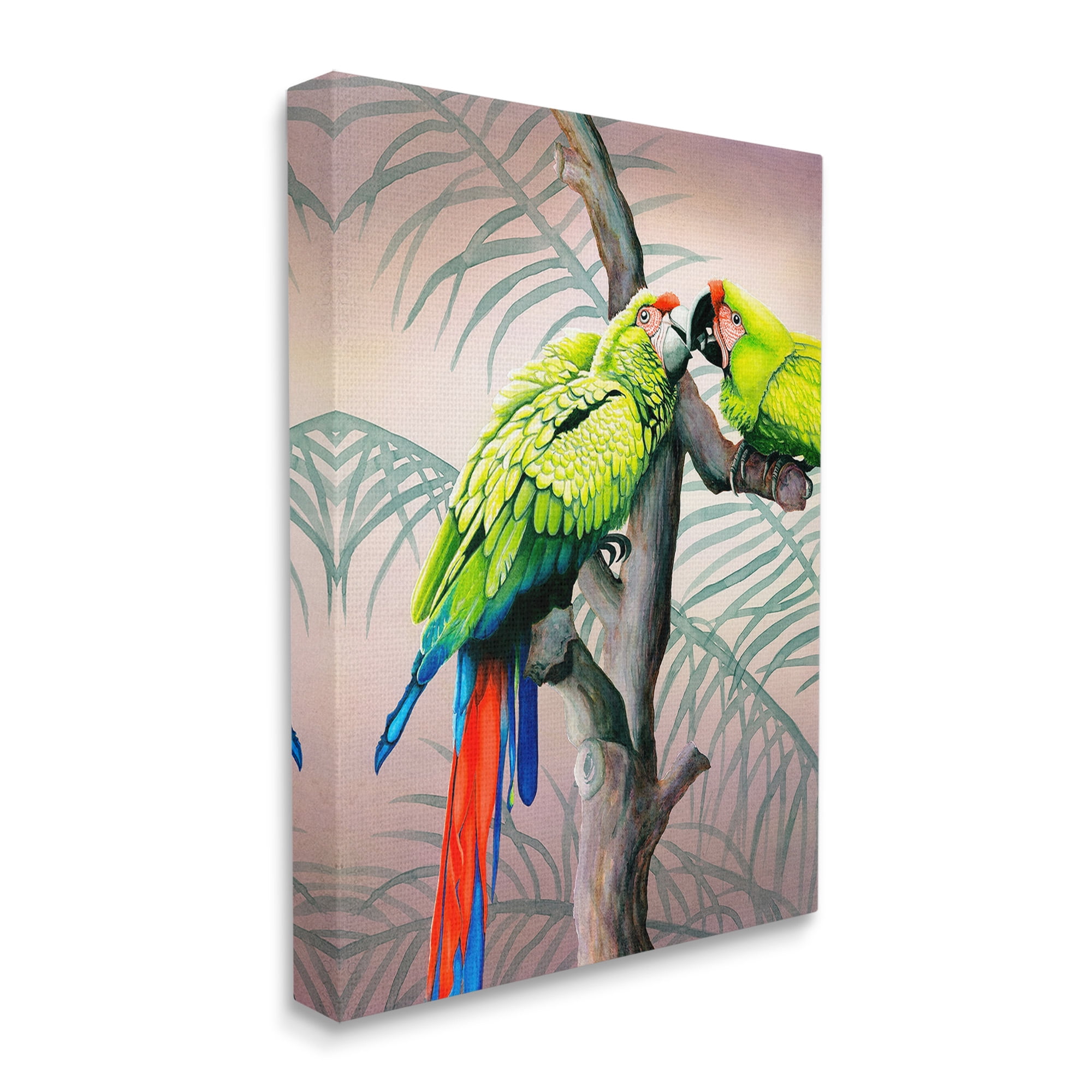 Stupell Industries Parrots Playing on Branch Animals & Insects Painting Gallery Wrapped Canvas Art Print Wall Art, 16 x 20