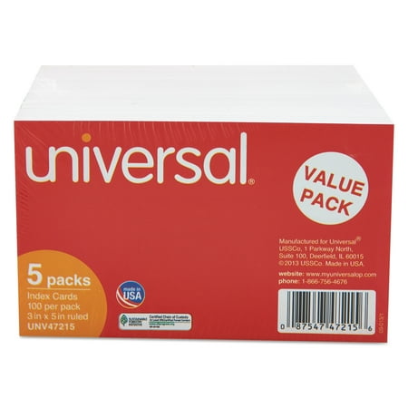 - Universal Ruled Index Cards, 3 x 5, White, 500/Pack