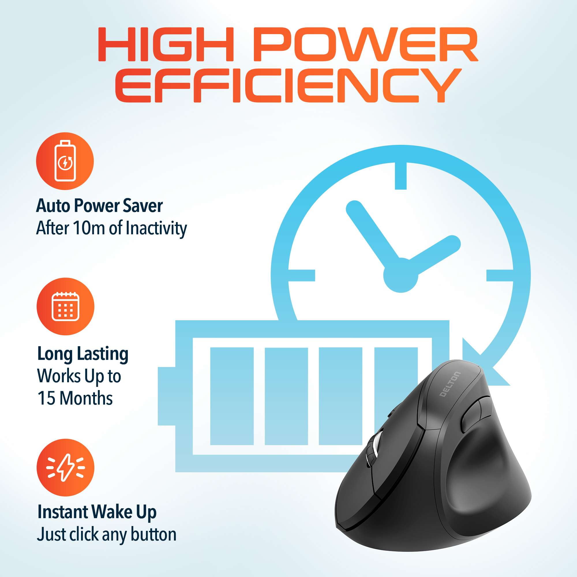 Delton S12P Vertical Computer Wireless Mouse, 2.4G Wireless Connection, 6 Buttons, 3 Adjustable DPI (800/1200/1600) Compatible for Windows/Laptop/PC/MacOS - Black