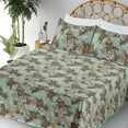 thumbnail image 3 of Ambesonne Floral Design Fitted & Flat Sheet with Shams 4 Pcs Set, Japanese Anime Blooms, Calking, Almond Green Dark Khaki, 3 of 5