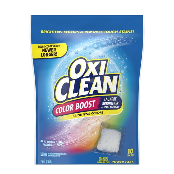 OxiClean Color Boost Laundry Brightener & Stain Remover for Clothes, Laundry Booster Power Paks, 10 Count