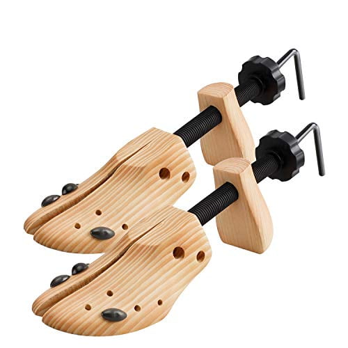 2 Way Cedar Shoe Trees Wooden Shoe Stretcher,Adjustable Large Size for Men and Women, Wood Shaper Set of 2 Stretches Length & Width,Woman's Size 10 to 13.5 Man's Size 9 to 13.