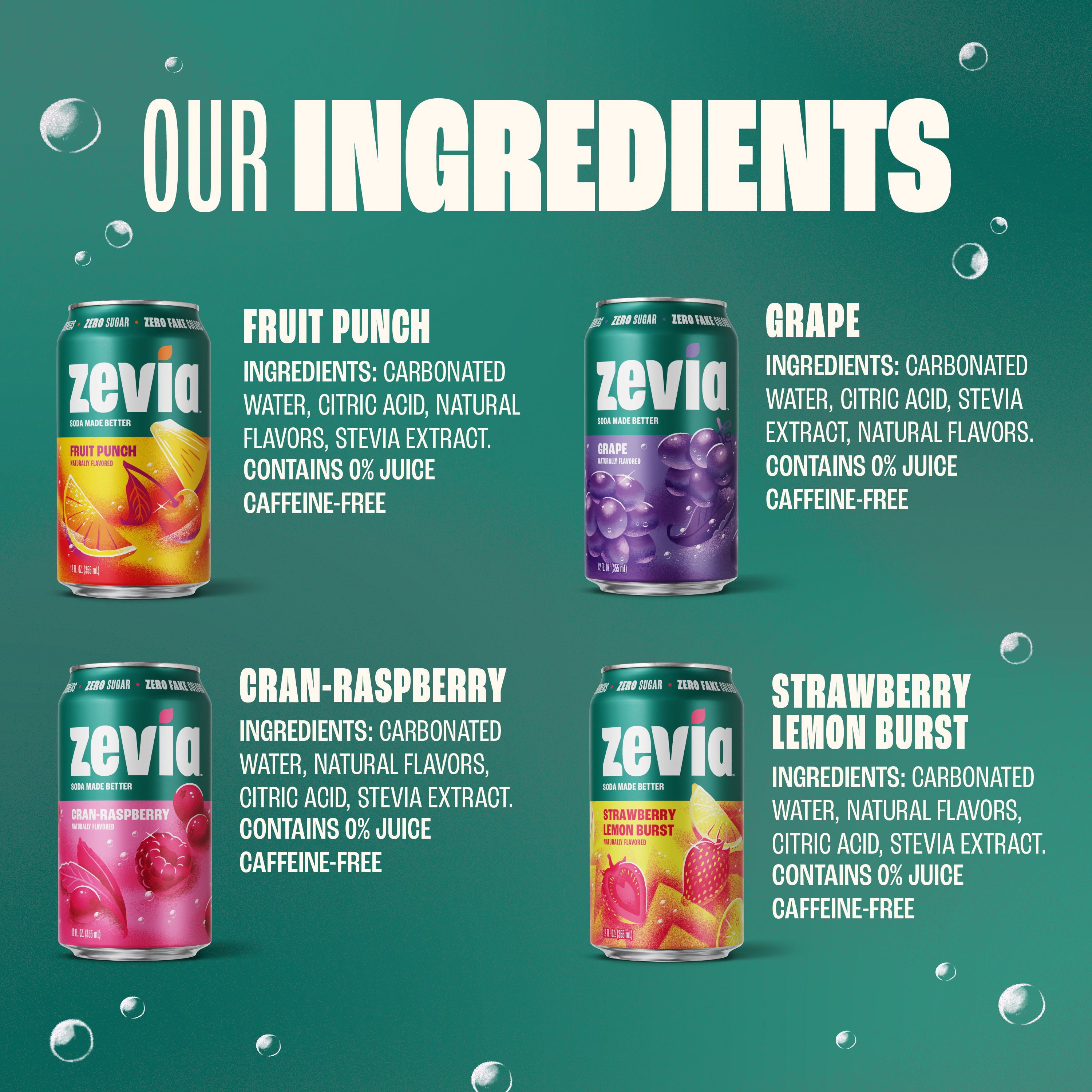 Zevia Zero Sugar, Caffeine-Free Fruity Variety Soda, 12 fl oz, 8 Pack Cans
