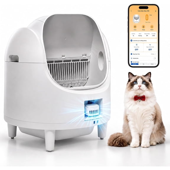 Smart Self-Cleaning Litter Box – App-Controlled with Weight Monitoring, Odor Control & Open-Top Design for Cats 3-22 lbs