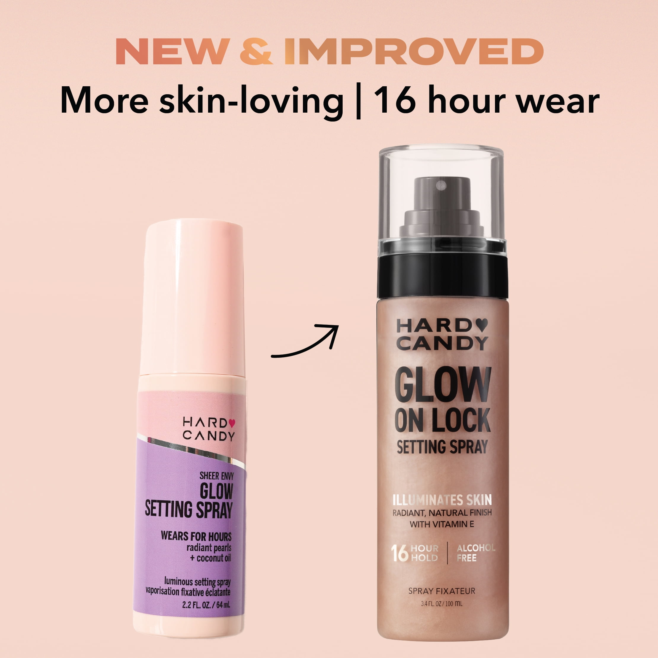 Hard Candy Glow On Lock Setting Spray, Alcohol-Free, 16 Hour Hold,  Luminous Finish, 3.4 fluid ounces