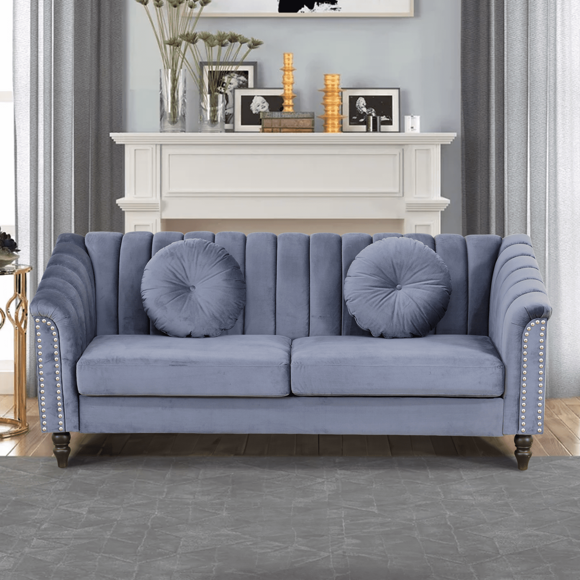 Aukfa 60" Comfy Flannel Loveseat Sofa, Contemporary Sleeper Couch for Living Room, 2 Pillows, Gray