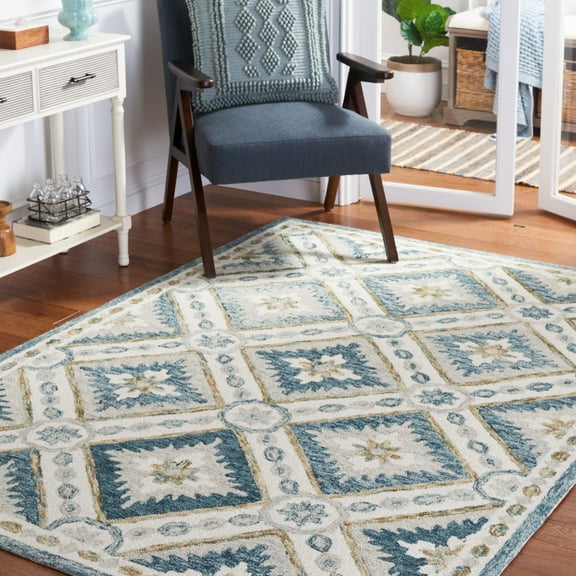 SAFAVIEH Martha Stewart Tufted Diamond Area Rug, Blue/Ivory, 5' x 8'