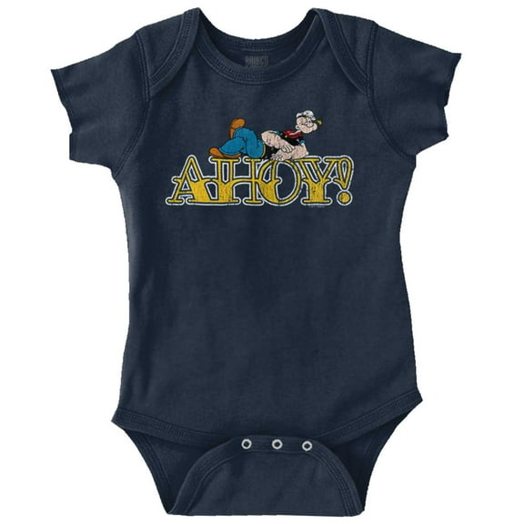 Popeye Ahoy Traditional Tattoo Font Romper Boys or Girls Infant Baby Brisco Brands 12M