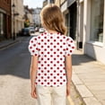 thumbnail image 5 of Vornjynx Kids Girls T-Shirt Crew Neck Puff Short Sleeve Polka Dots Summer Casual Cute Tee Red Size 8-9, 5 of 9
