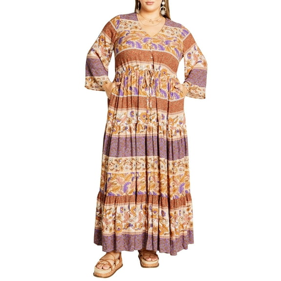 City Chic Women's Apparel Women's Plus Size 12 Maxi Endless Sun Border Print