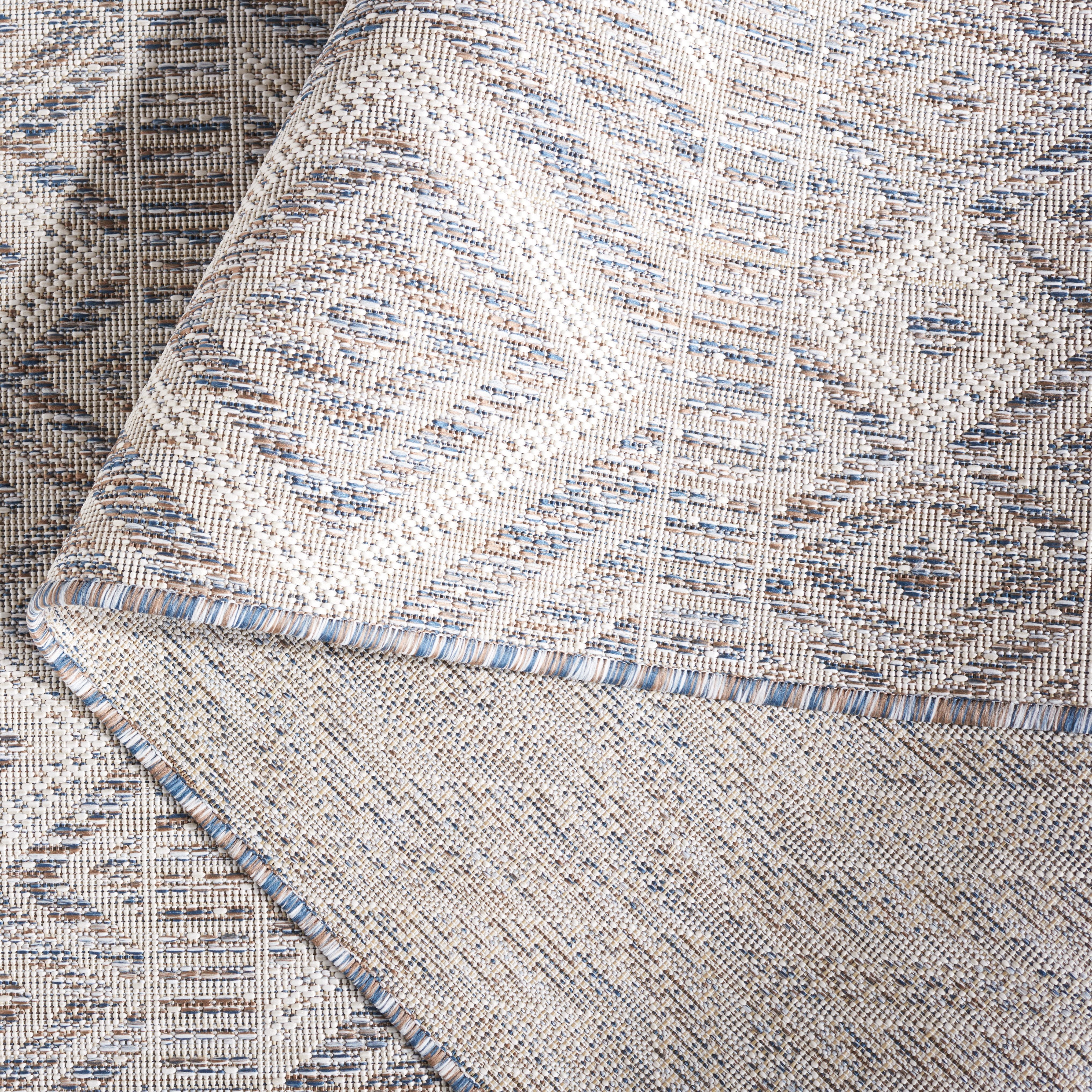 SAFAVIEH Courtyard Wyatt Geometric Indoor/Outdoor Area Rug, Ivory Blue/Beige, 5'3" x 7'7"