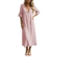 thumbnail image 2 of ClodeEU Women's V Neck Cutout Flare Short Sleeve Midi Dress ,Elegant Casual Loose Summer Dress Pink,Women's Plus M, 2 of 7