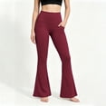 thumbnail image 4 of ClodeEU Women's High Waisted Stretch Flare Yoga Pants with Pockets,Casual Wide Leg Athletic Fitness Trousers Wine,Women's Plus XXL, 4 of 9