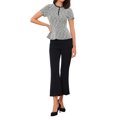 thumbnail image 2 of INSPIRAR CHIC Top de Tweed para Mujeres, Blusas de Oficina con Cuello Redondo de Cuadros, Manga Corta, Peplum, S Negro, 2 of 6