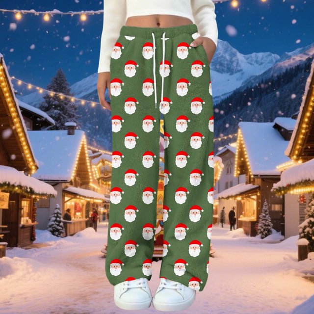 Puyaiuu Women's Christmas Plush Pajama Pants with Pockets Adjustable lacing, Soft Fleece Lounge Pants Holiday Print Gift