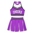 thumbnail image 1 of Xnihocha Girls Classic Cheerleading Team Uniform Mesh Splice Crop Top with Pleated Boxer Skirts Rooter Stage Suit Purple 16, 1 of 5