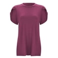 thumbnail image 4 of Cathalem T-Shirts à Manches Courtes pour Femmes Été Décontracté Basique Texturé Couleur Unie Col Rond T-Shirts Blou, Kaki S, 4 of 5