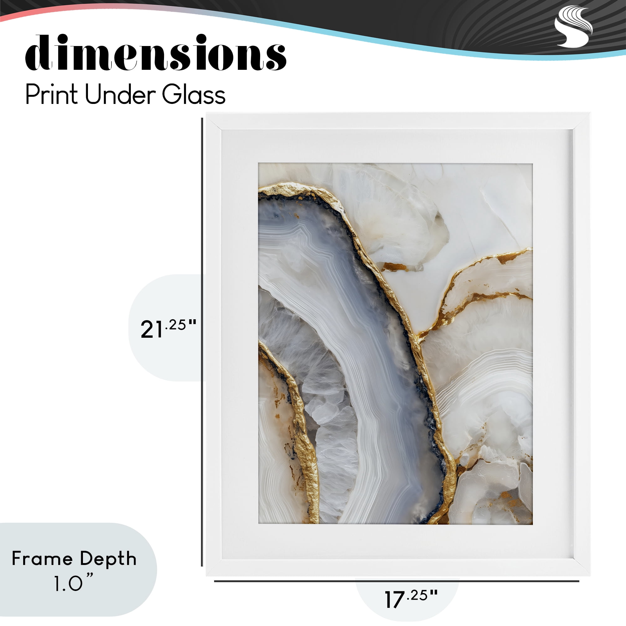 Stupell Industries Golden Marble Flow White Framed Print Under Glass, design by Svetlana Aleynikova