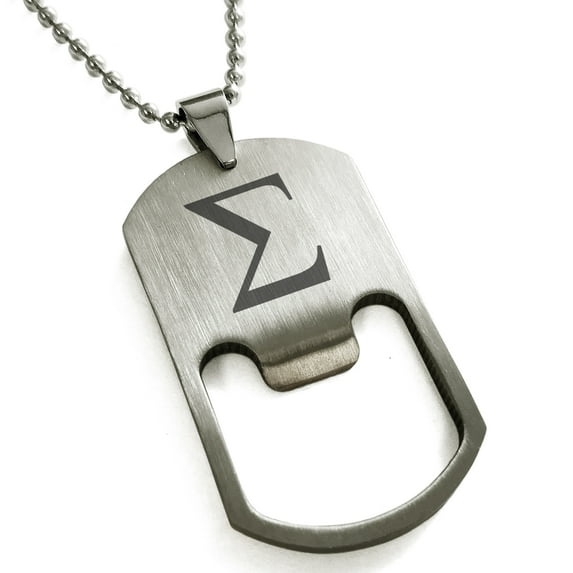 Stainless Steel Sigma Mathematical Engraved Bottle Opener Dog Tag Pendant Necklace