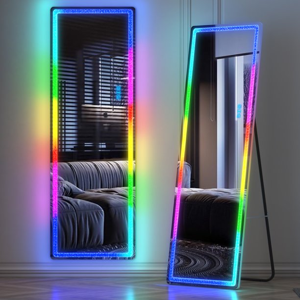 LVSOMT 63"x20" Full Length LED Mirror with RGB Lights, Free Standing