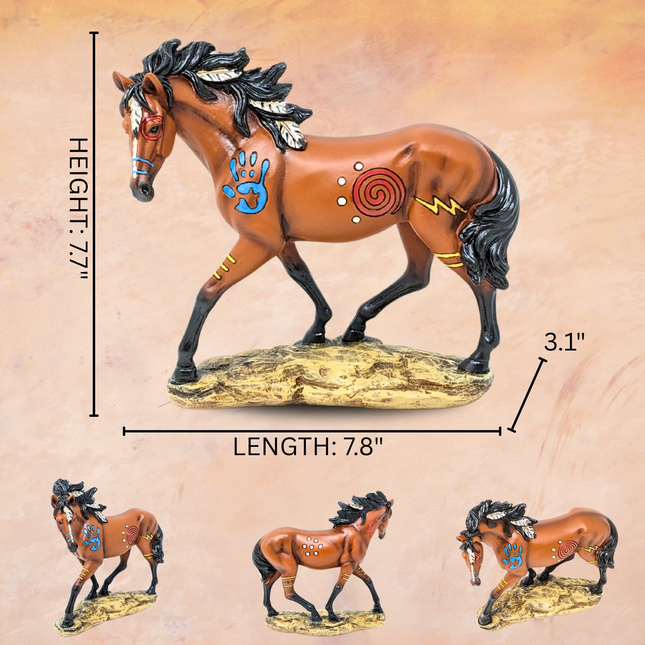 Painted Horse Figurine - Southwestern Brown Pony Sculpture & Western Shelf Decor - Hand-Painted Collectible  Statue for Home & Office - Equestrian Gifts for Horse Lovers & Collectors