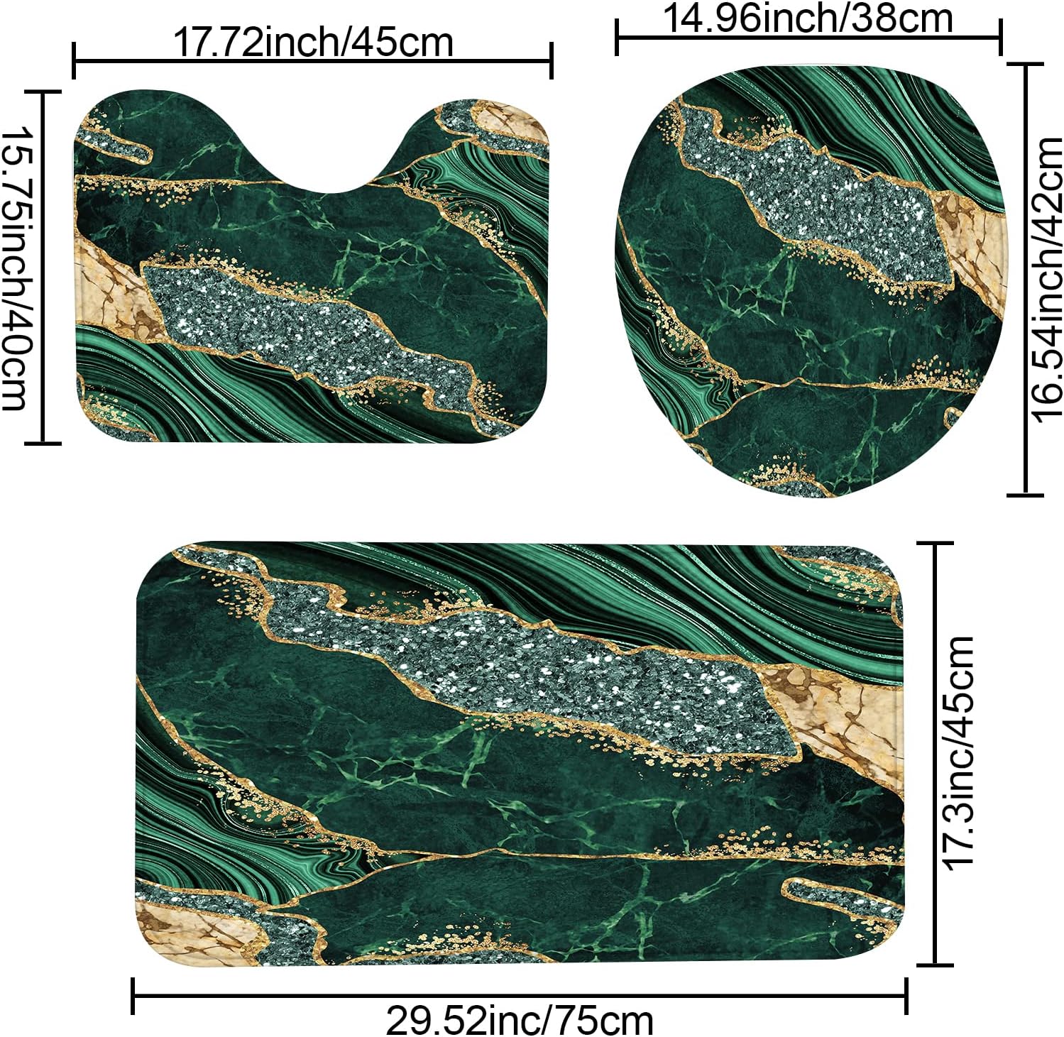 4PCS Marble Shower Curtain Sets, Modern Bathroom Sets With Toilet Lid Rug, Contour and Bath Mat, Luxury Bathroom Decor with 12 Hooks
