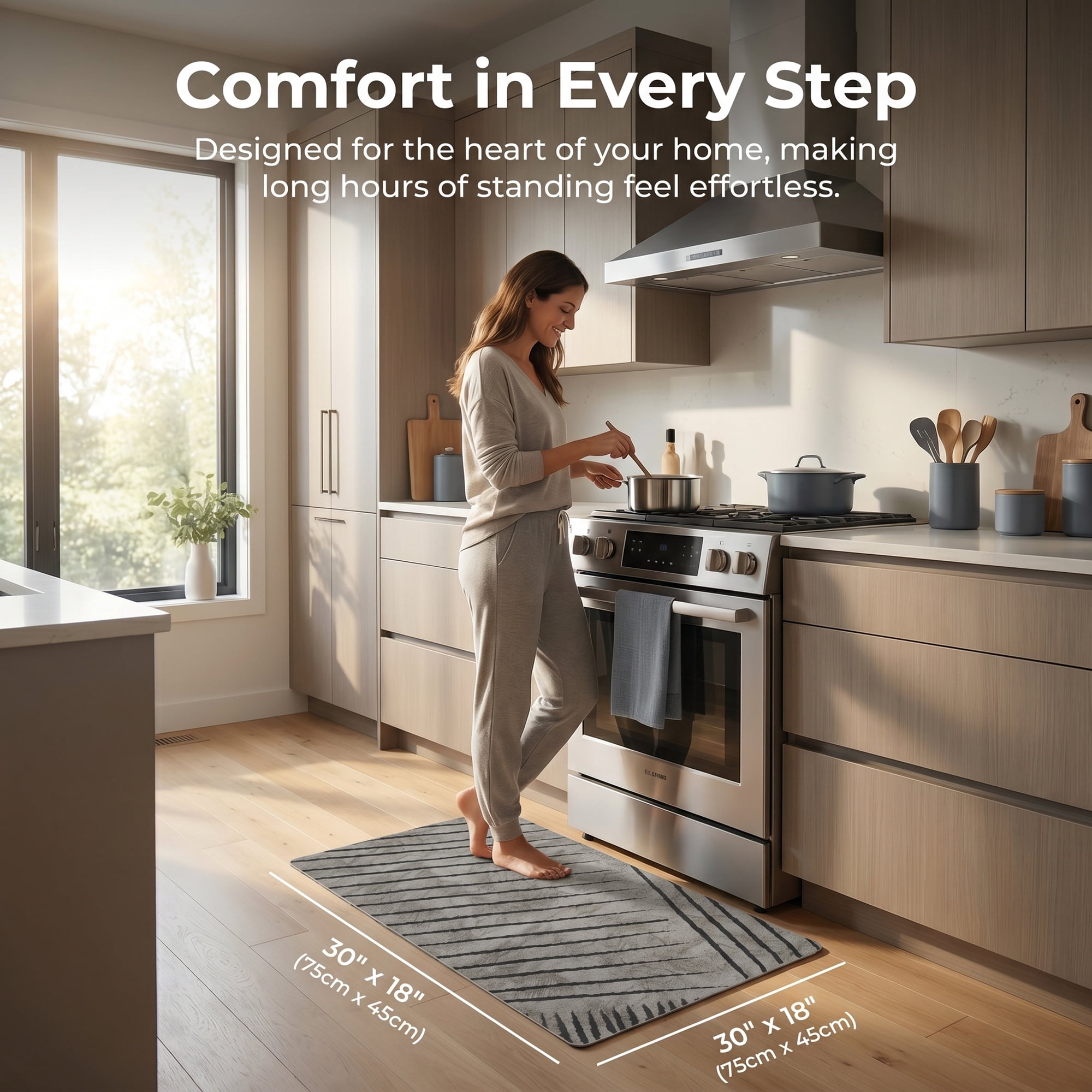 Unique Bargains Geometric Anti Waterproof Cushioned Comfort Rug Khaki Line 30" x 18"