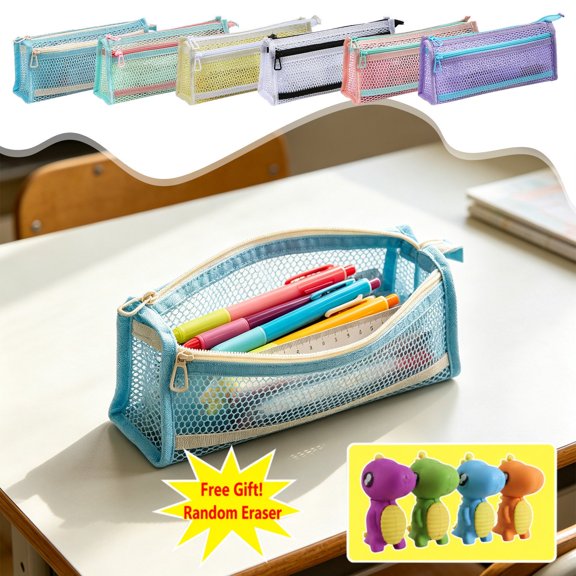 FastXmas Mesh Pencil Cases, Large Capacity Pencil Box Stationery Storage Bag Pen Bag for Office Classroom and Home Suppiles Gift for Men Women(Blue)