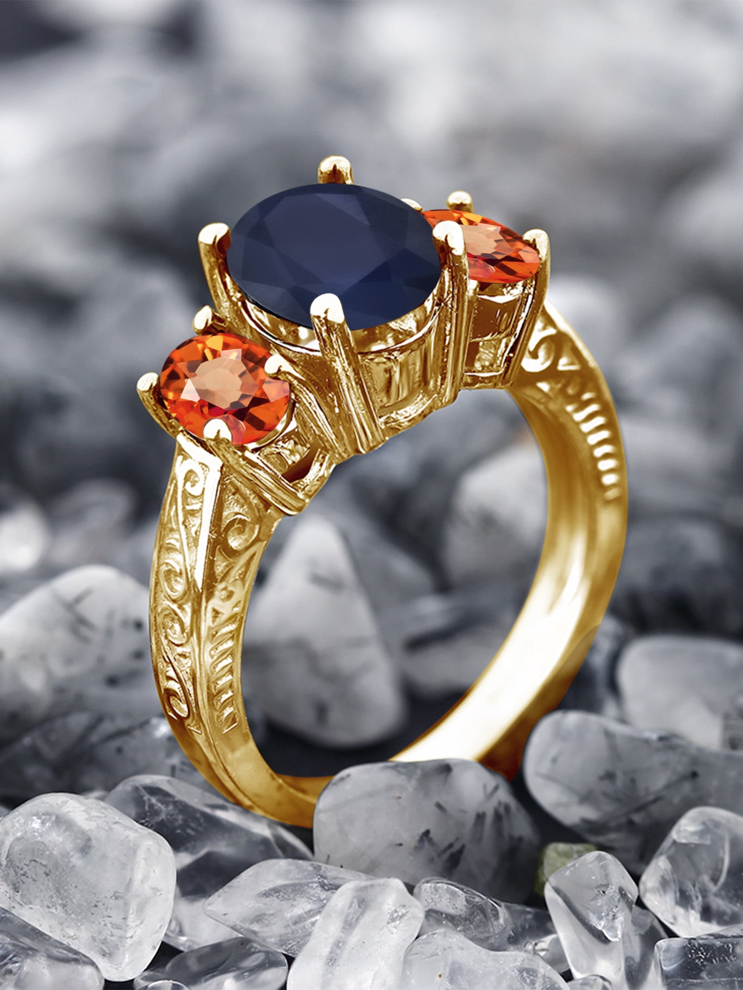 Oval Blue Sapphire and Diamond 3-Stone Ring - Turgeon Raine