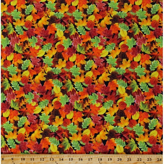 Cotton Fall Leaf Multi-Color Leaves Autumnal Thanksgiving Cotton Fabric Print by the Yard (GAIL-CD1427-MULTI)