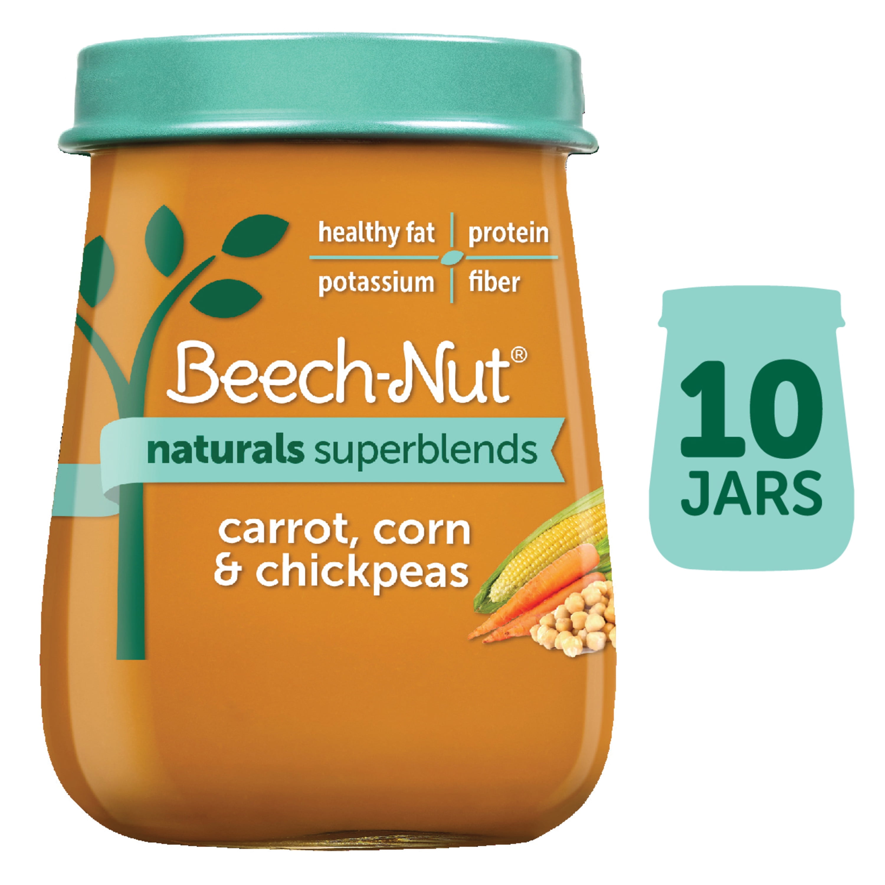 (10 Pack) Beech-Nut Naturals Superblends Stage 3, Carrot Corn & Chickpea Baby Food, 4 oz Jar
