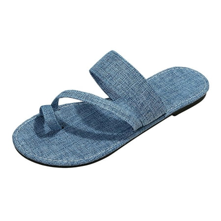 

Xboschi Cozy Slippers for Women Ladies Fashion Summer Solid Color Denim Cover Toe Flat Roman Sandals